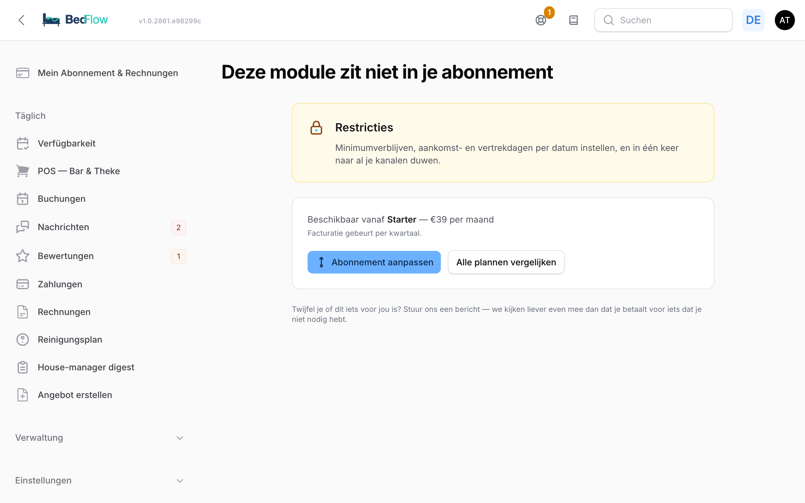 Die Upgrade-Seite mit Erklärung zum Modul und dem Plan, der es freischaltet