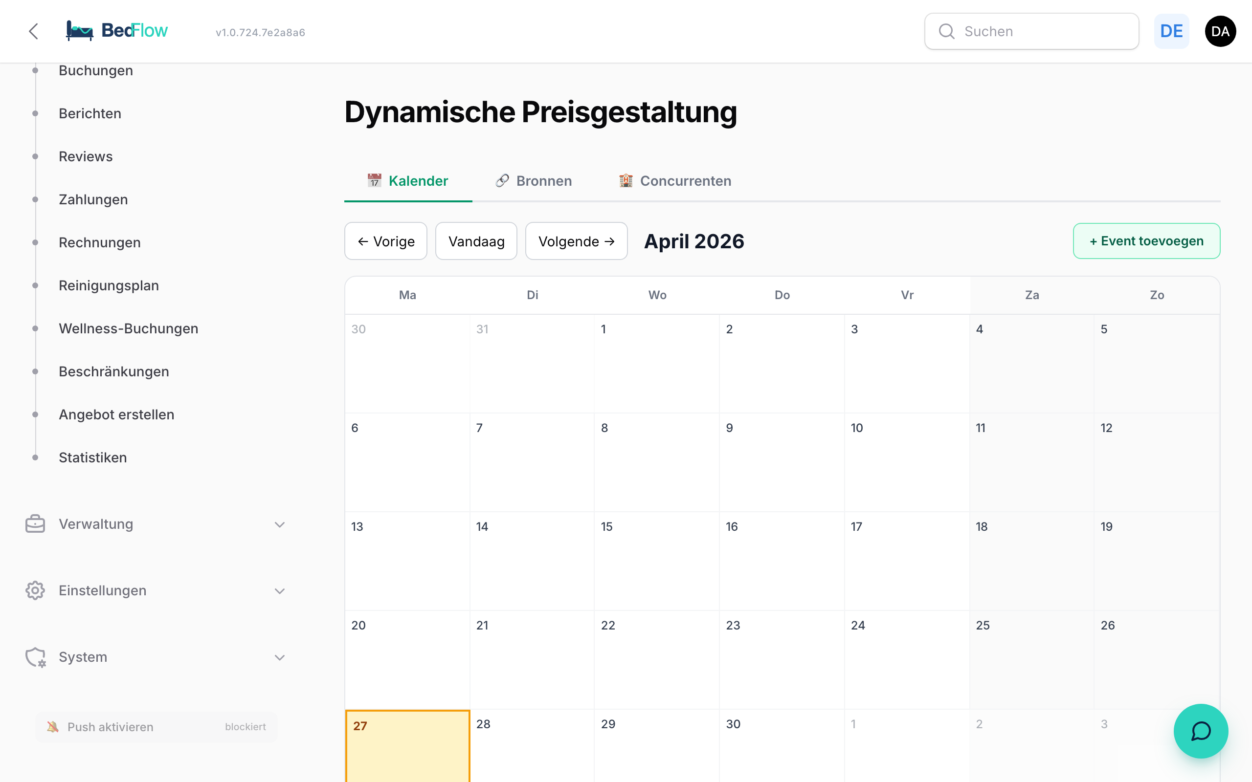 Das Preisempfehlungs-Dashboard mit Events und Wettbewerbspreisen