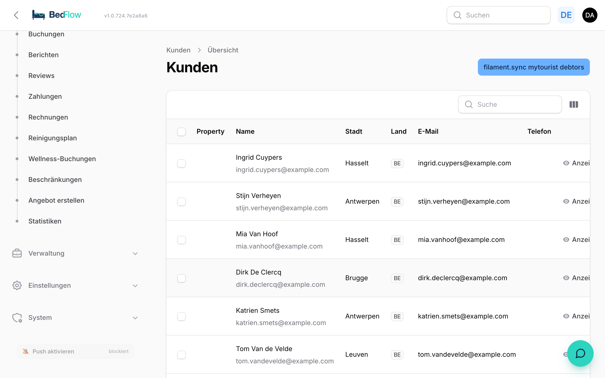 Debitorenliste mit Suchfunktion und Filtern