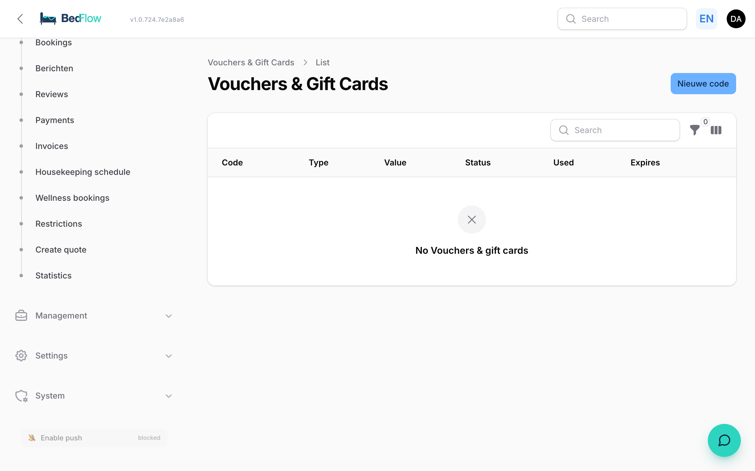 List of vouchers with status and remaining balance