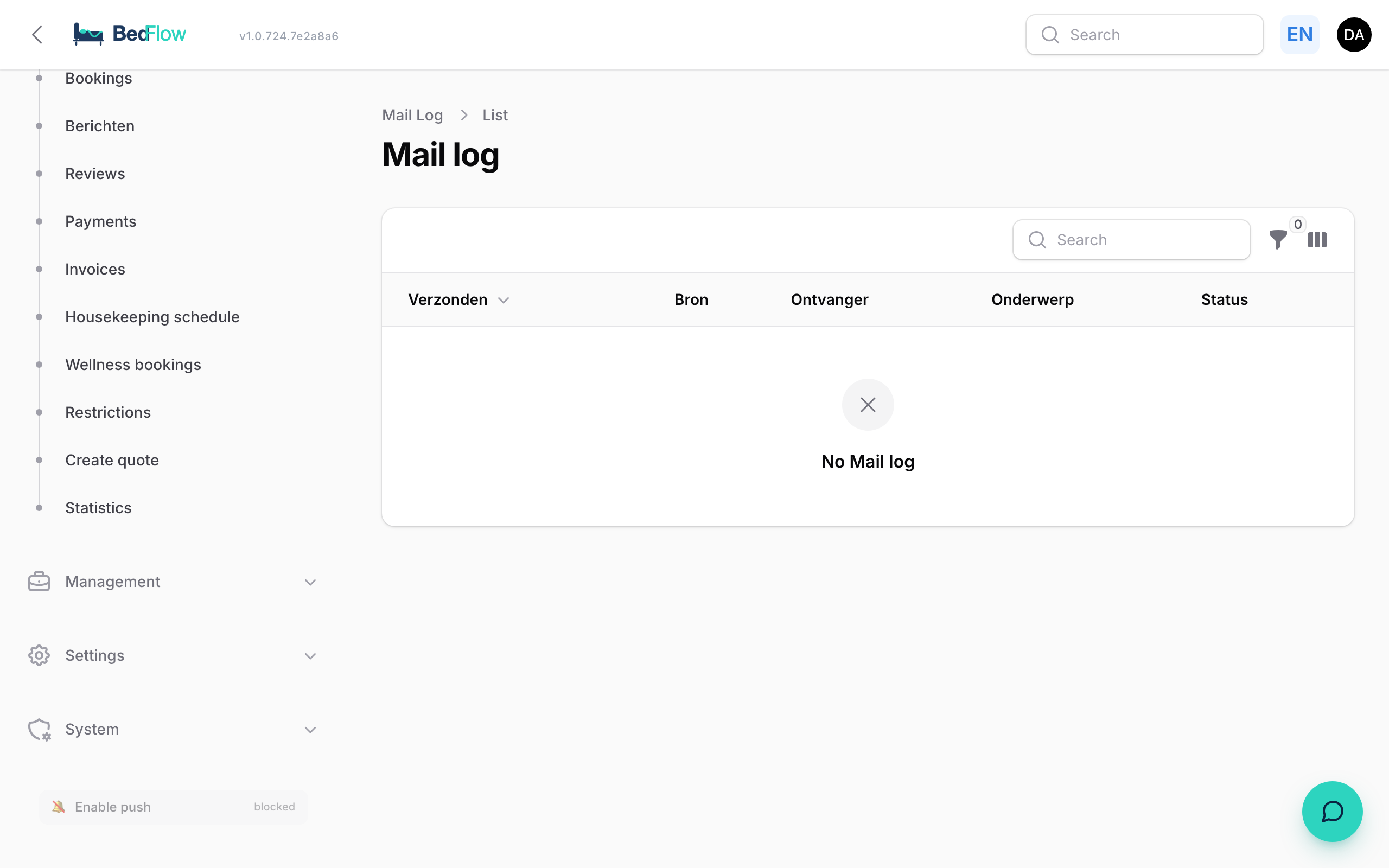 Mail log with all sent emails, recipients and status