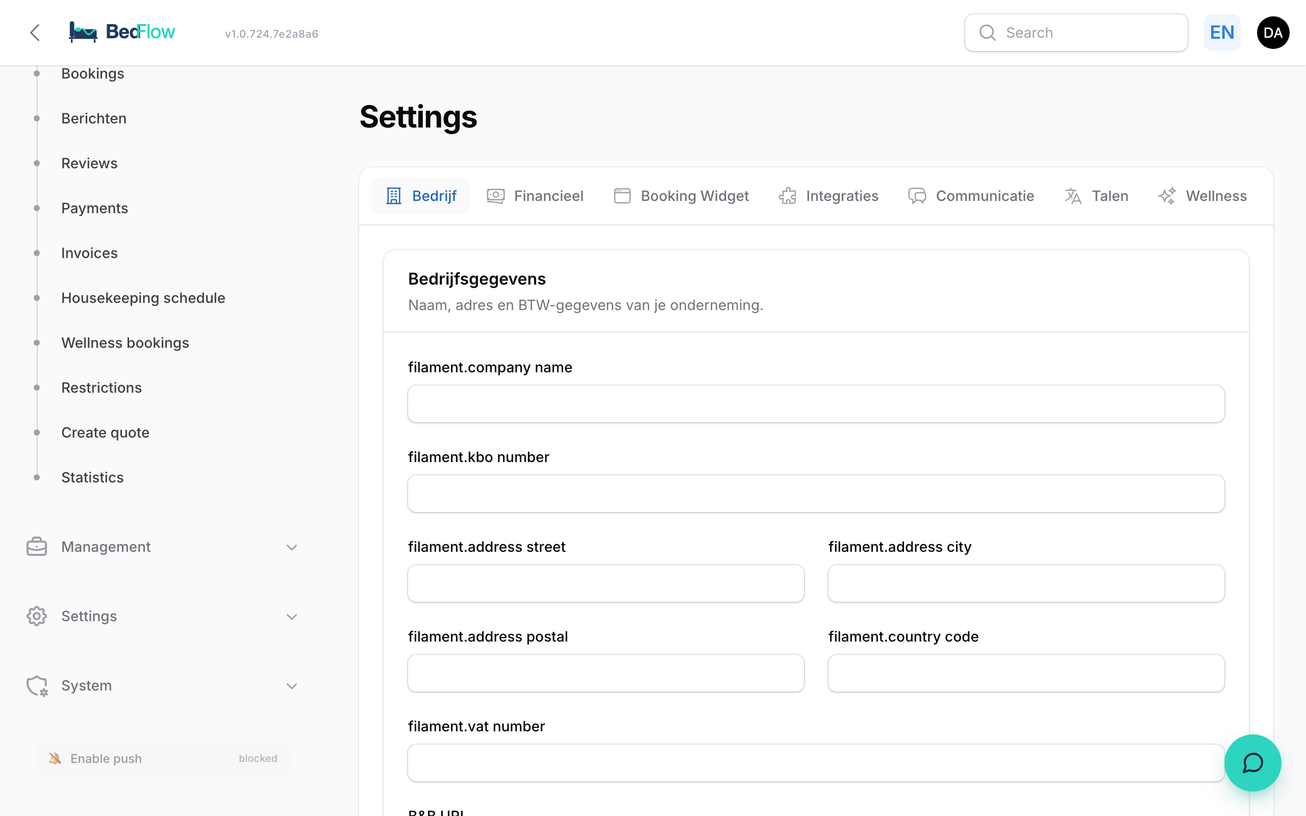 General settings — grouped by topic
