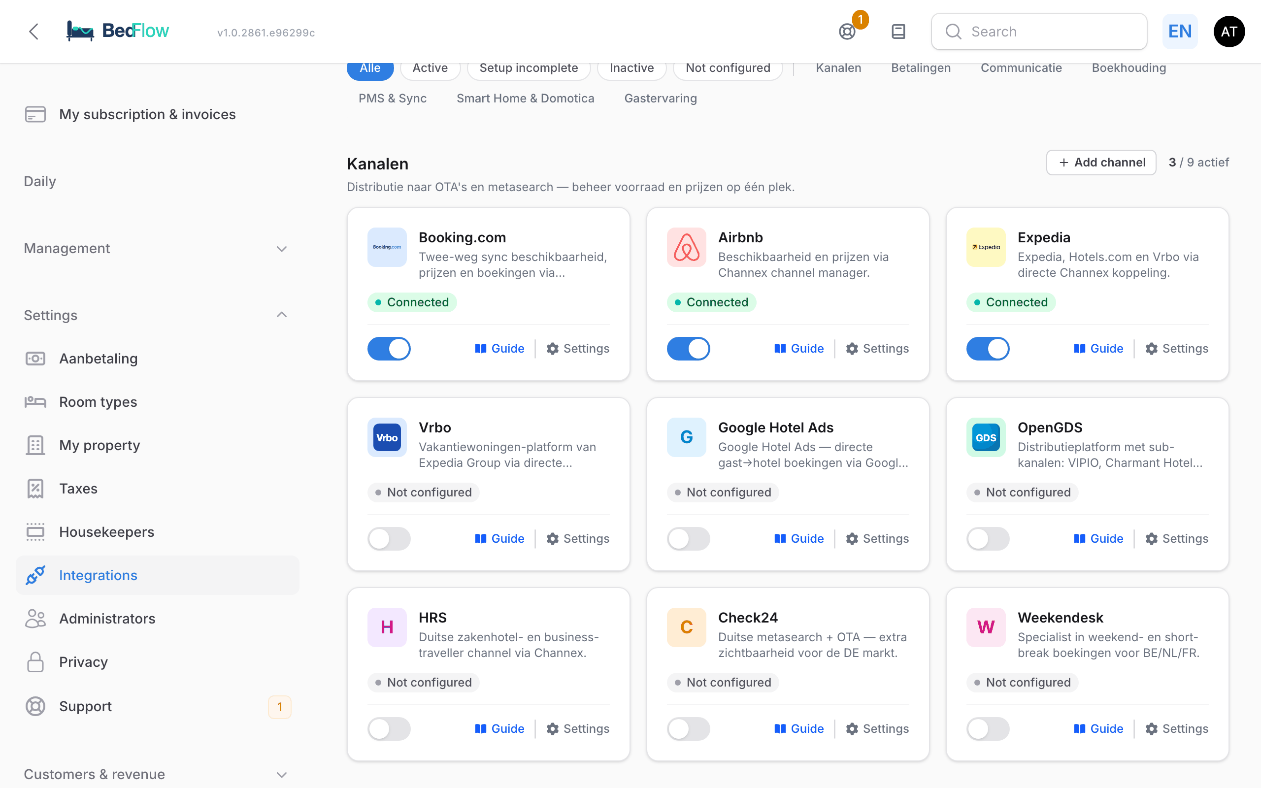The Google tile on the Integrations page