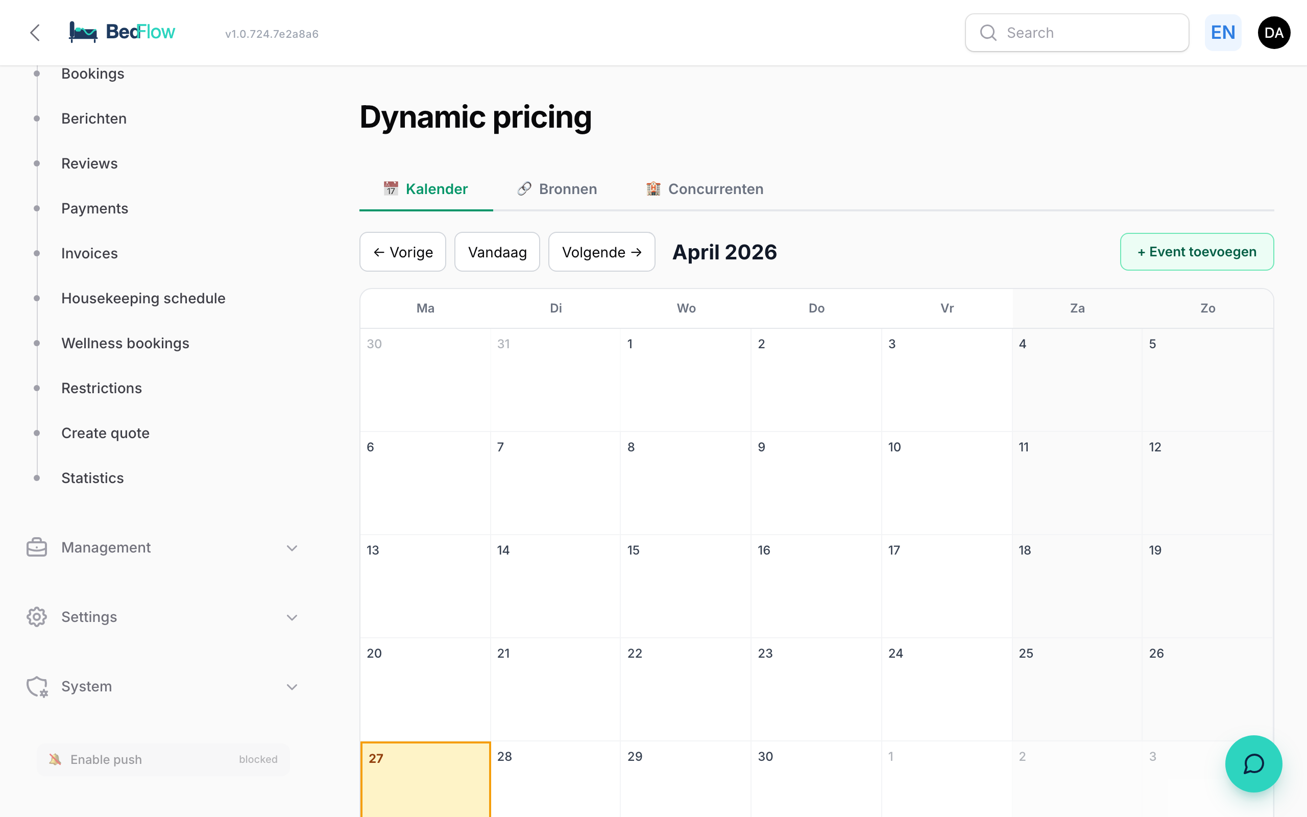The Price advice dashboard with events and competitor prices