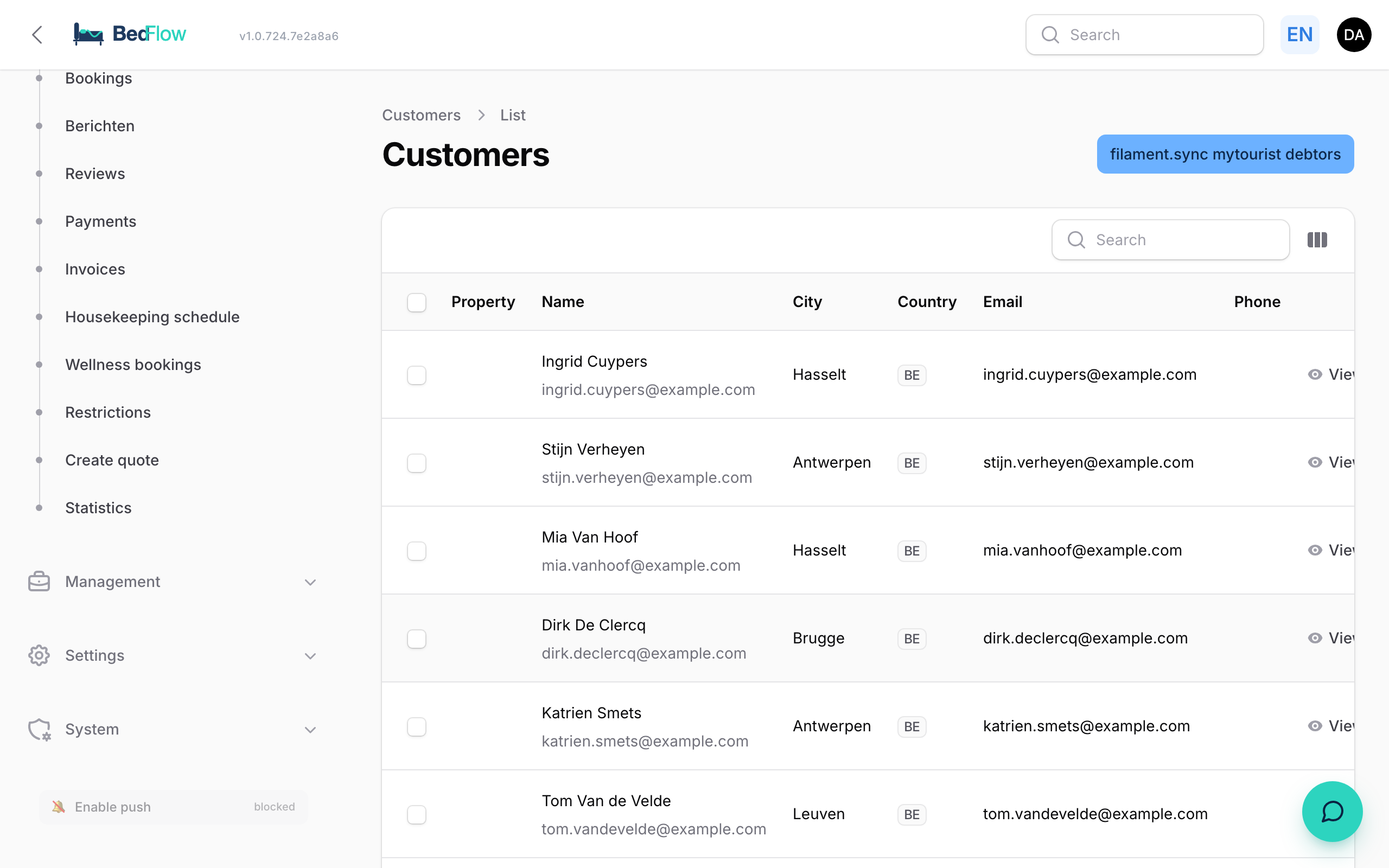 Debtors list with search and filters