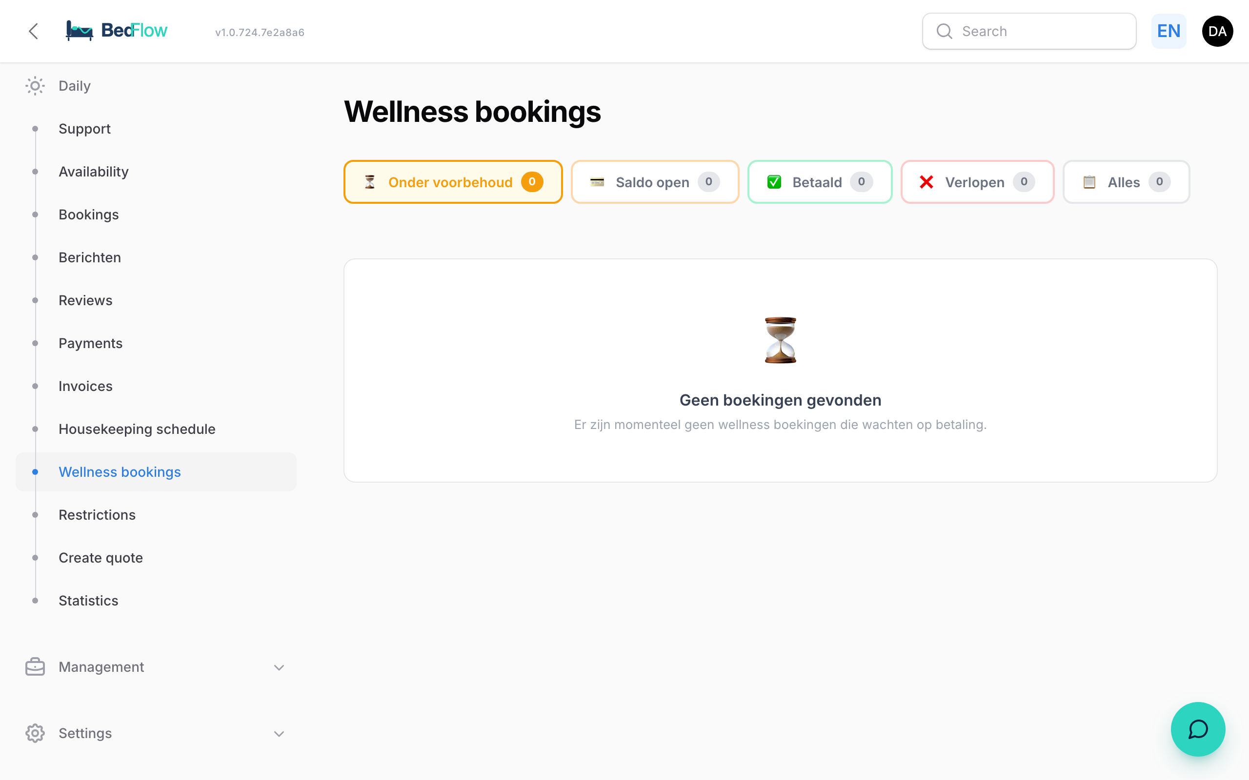Wellness bookings overview with time slots and status