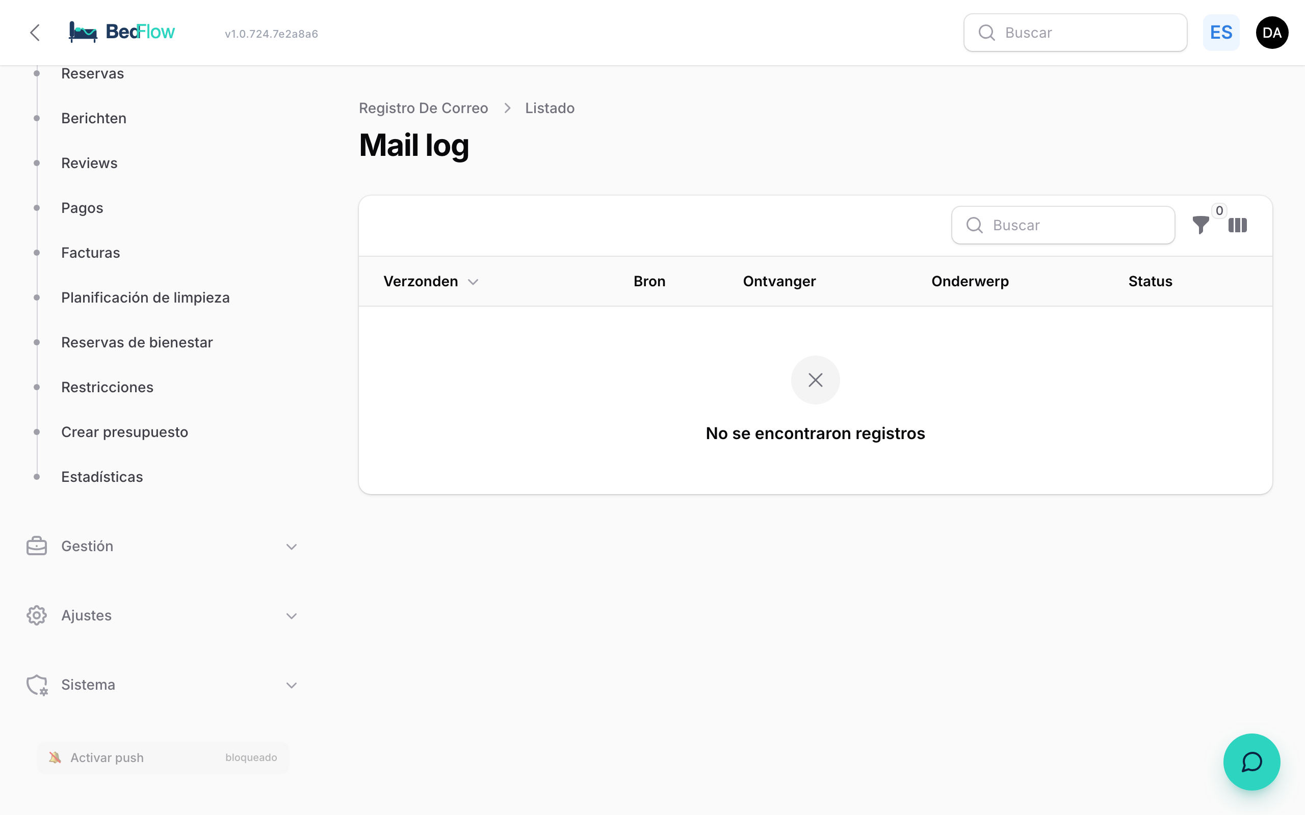 Mail log con todos los correos enviados, destinatarios y estado