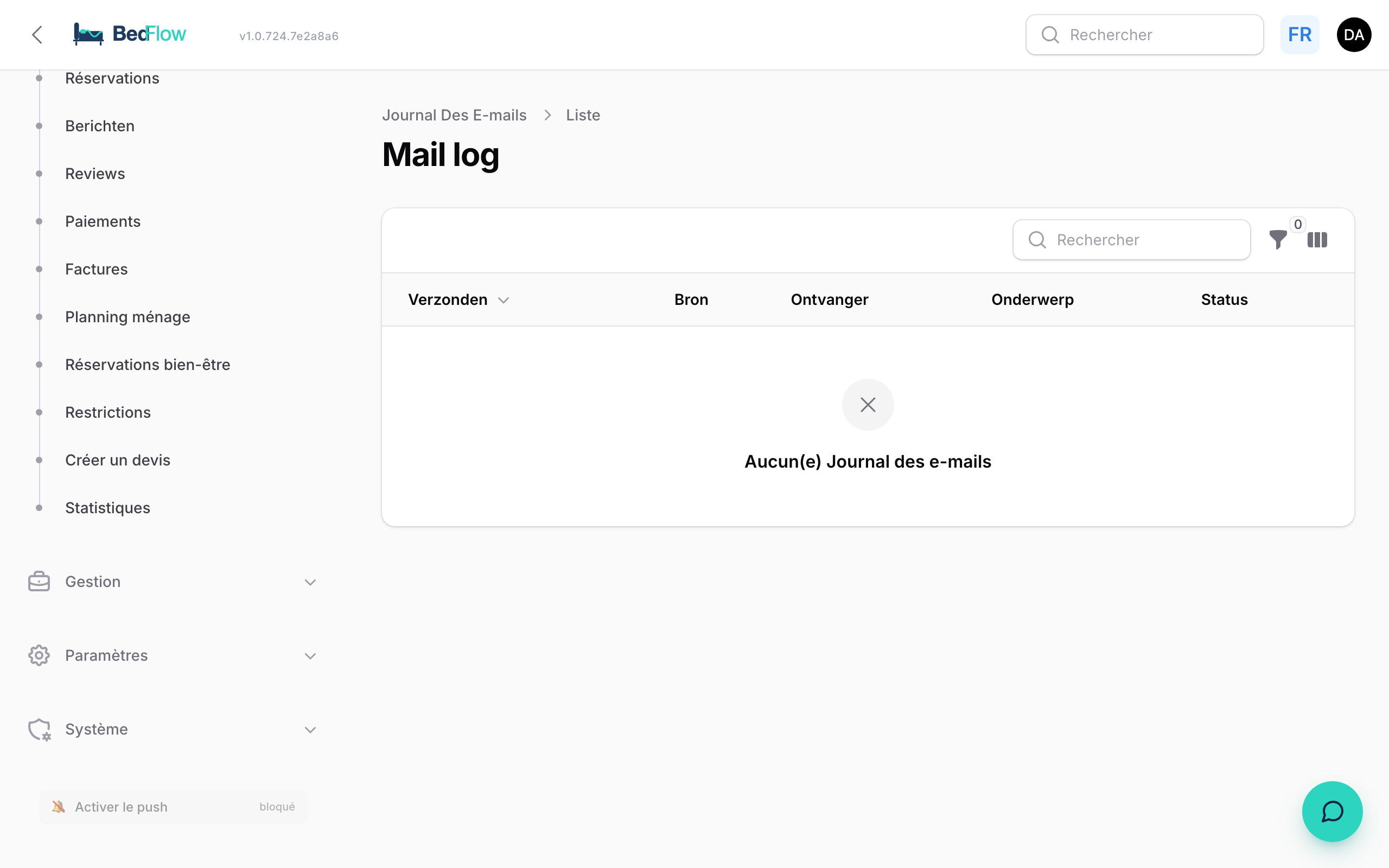 Mail log avec tous les e-mails envoyés, destinataires et statut