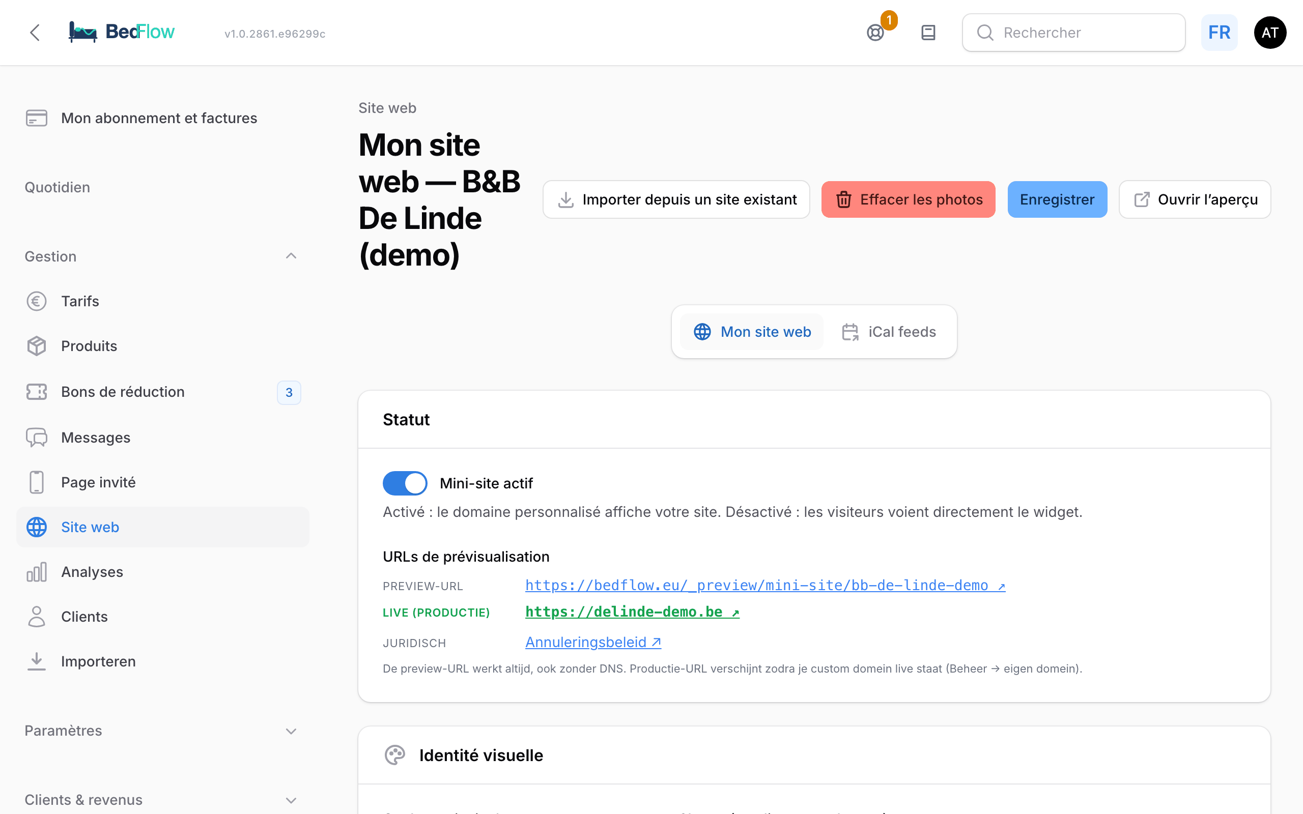 La page Mon site web avec les sections les unes sous les autres