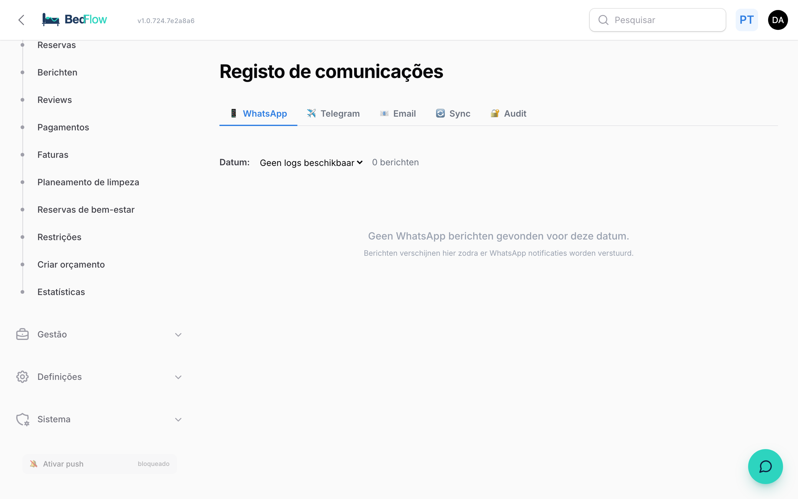 Communication-log com e-mails, mensagens WhatsApp e Telegram