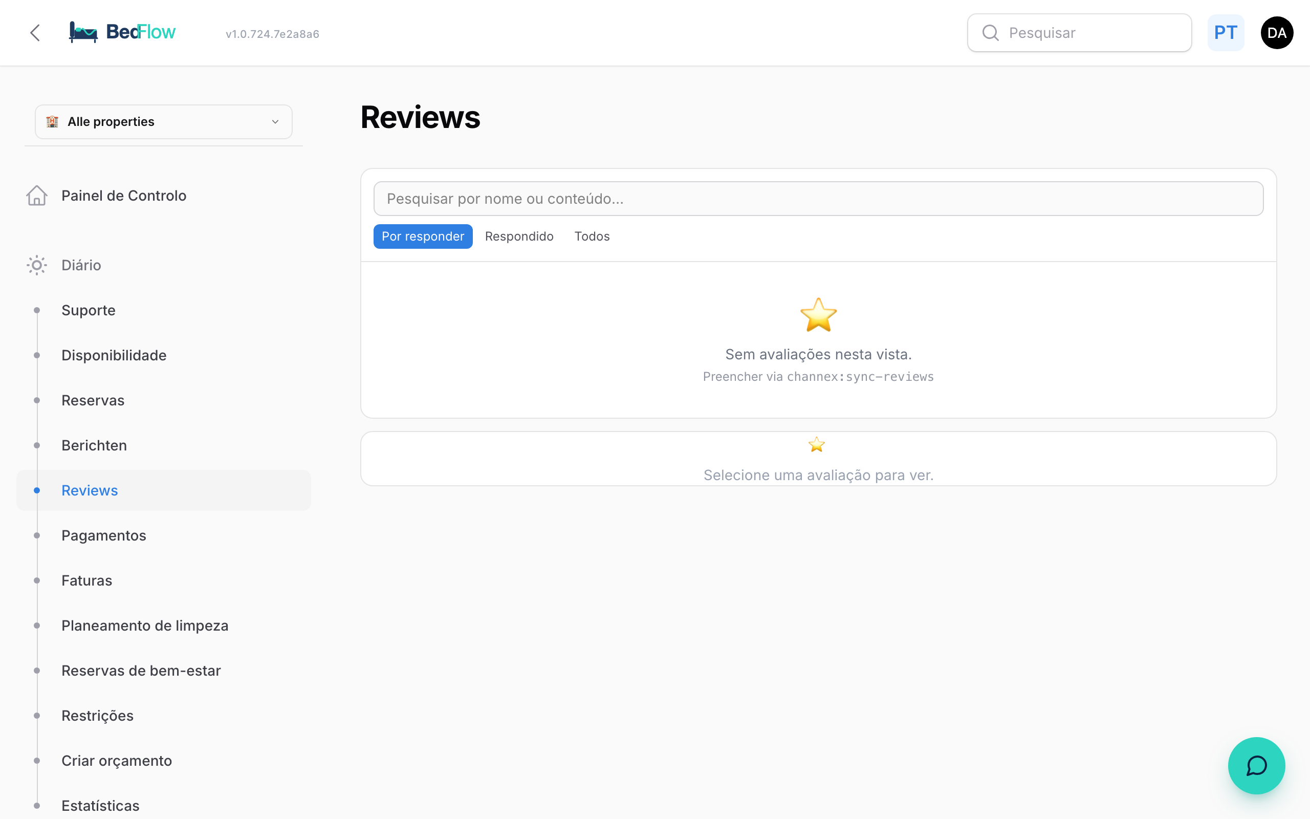 Caixa de reviews com scores, origem e estado da resposta