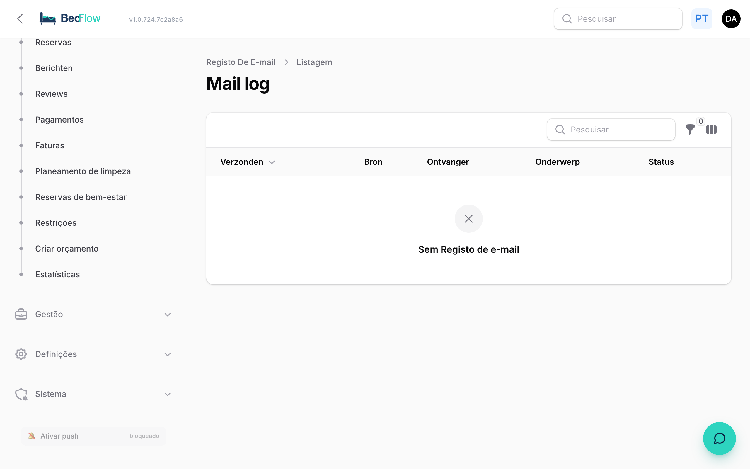 Mail log com todos os e-mails enviados, destinatários e estado