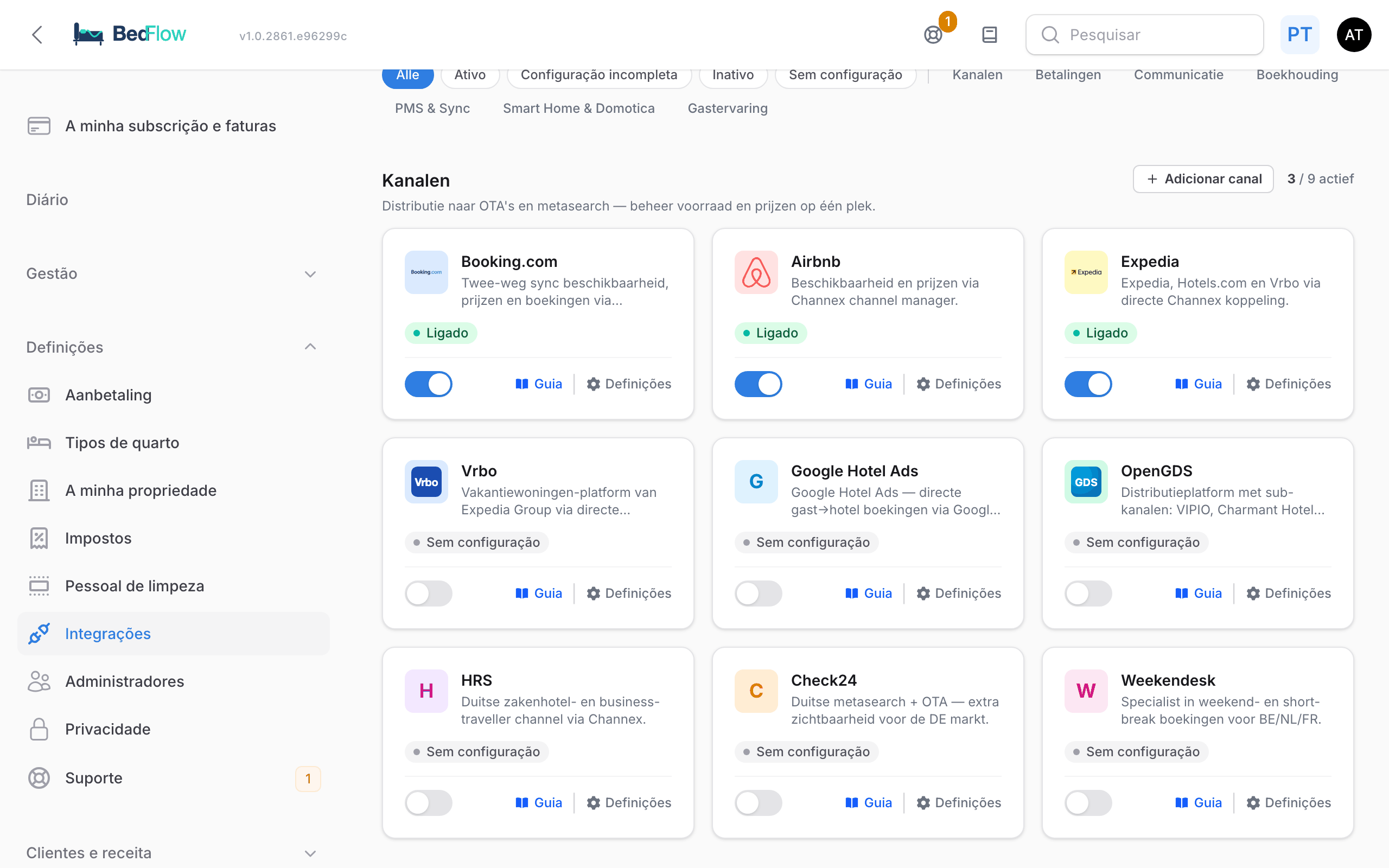 O mosaico do Google na página Integrações