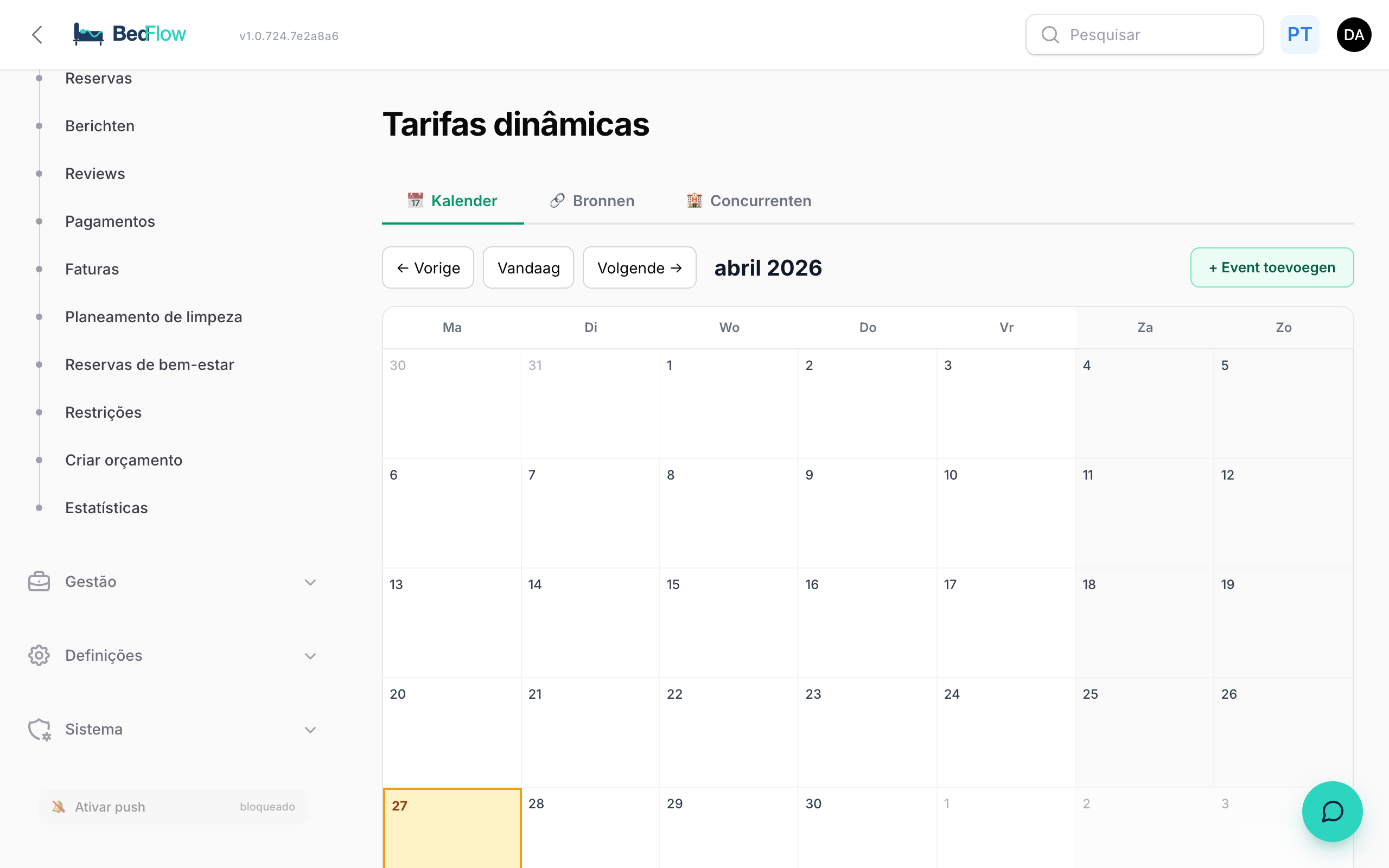 O painel de Aconselhamento de preços com eventos e preços da concorrência