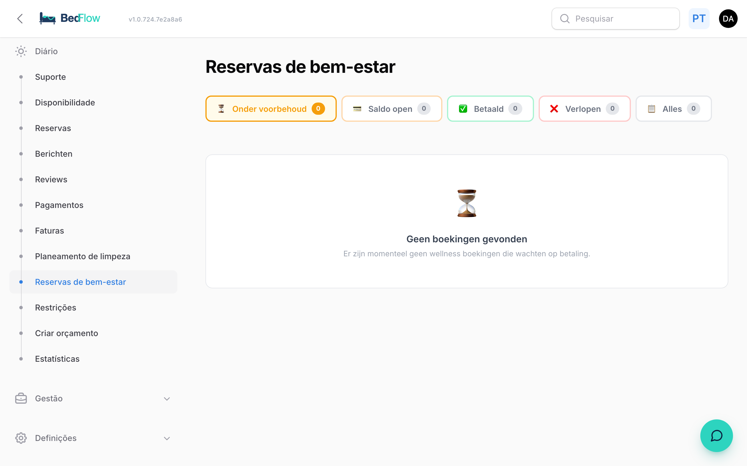 Visão geral de reservas wellness com slots e estado